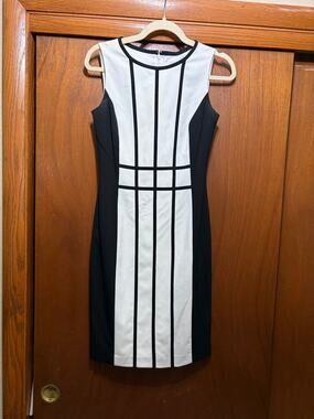 Calvin Klein Black White Sheath Dress Colorblock Career Office Women's Size 2